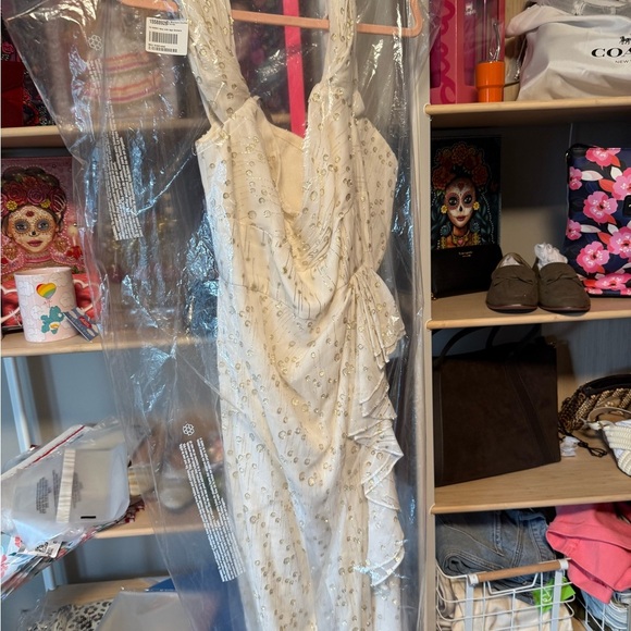 Monique Lhuillier Cream & Gold Dress | Size 14 | GUC - Picture 5 of 10